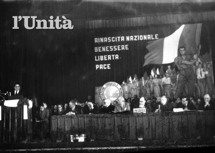 Giuseppe Di Vittorio interviene al III congresso della CGIL.
