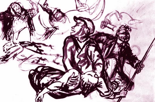 Disegno di Renato Guttuso per i morti di Mussomeli.