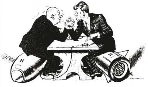 Il braccio di ferro tra le due superpotenze in una vignetta.