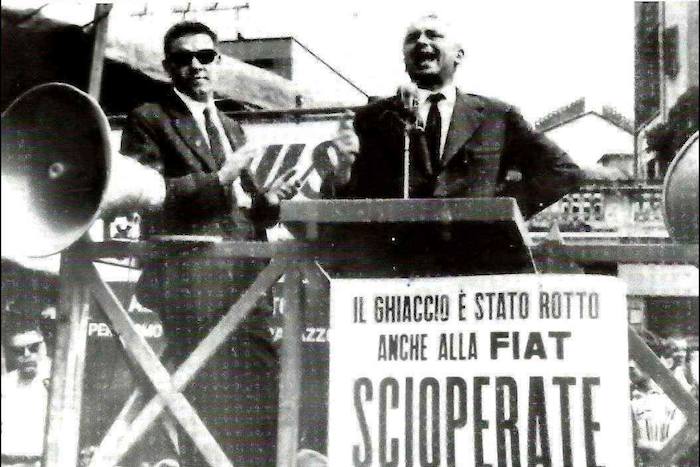 Comizio sindacale davanti alla Fiat (a sinistra si vede Bruno Trentin).