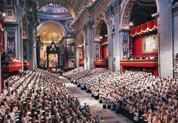 Il Concilio nella basilica di San Pietro.