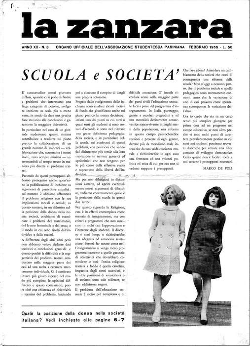 Prima pagina de "La zanzara" con l'articolo messo sotto accusa.