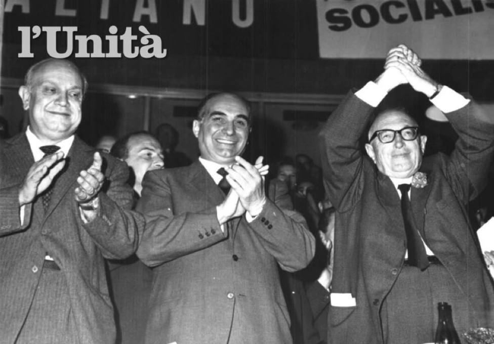 I leader del nuovo PSU: da destra Nenni, Tanassi e De Martino.