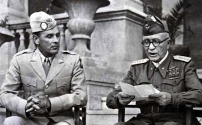 Pietro Badoglio legge la dichiarazione di guerra alla Germania.