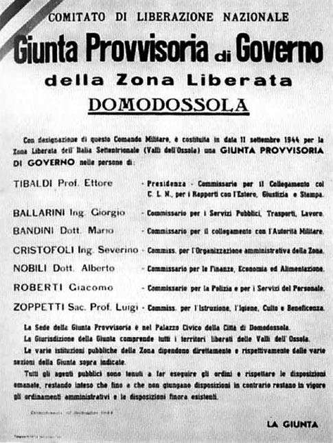 Manifesto di proclamazione del governo della Zona liberata di Domodossola.