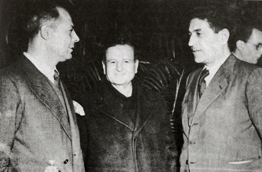 Achille Grandi tra Giuseppe Di Vittorio e Oreste Lizzadri.