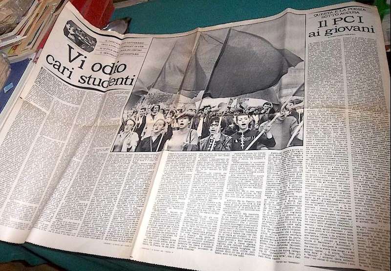La poesia "Vi odio cari studenti" di Pasolini, pubblicata sull'Espresso.
