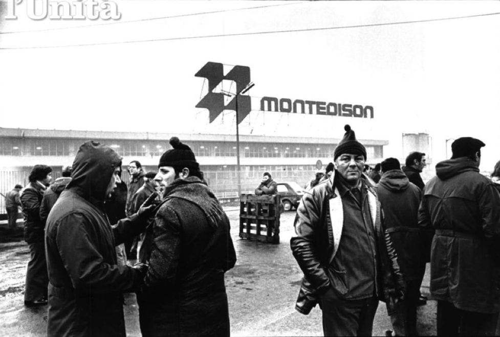 Lavoratori Montedison di Porto Marghera in sciopero.