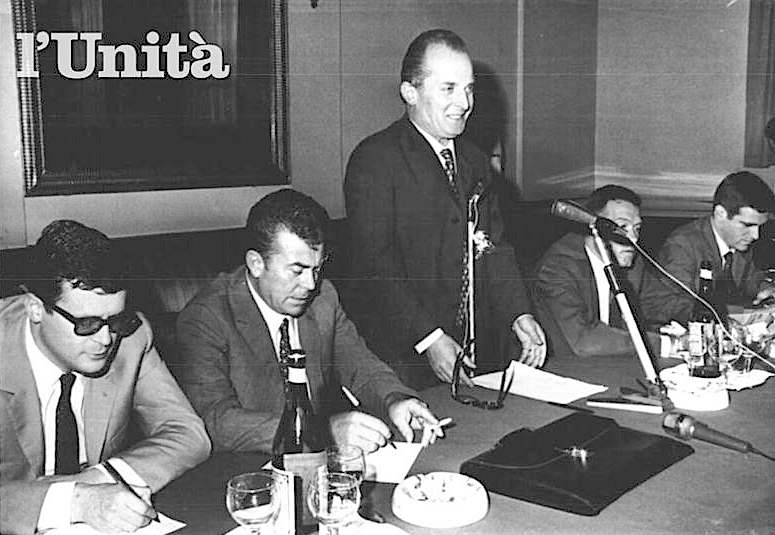 I segretari dei metalmeccanici durante una conferenza stampa: (da destra) Benvenuto  della Uilm, Trentin della Fiom e Macario della Fim. 