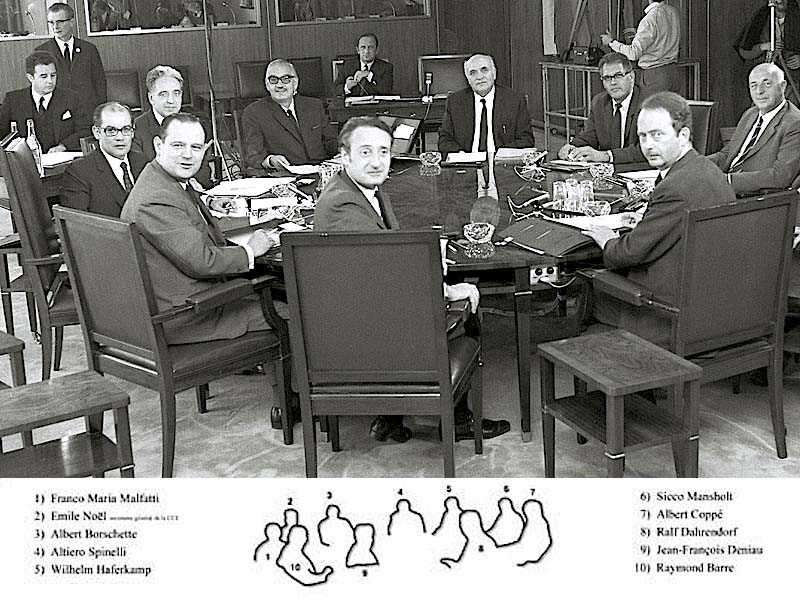 La prima riunione della Commissione europea presieduta da Malfatti.