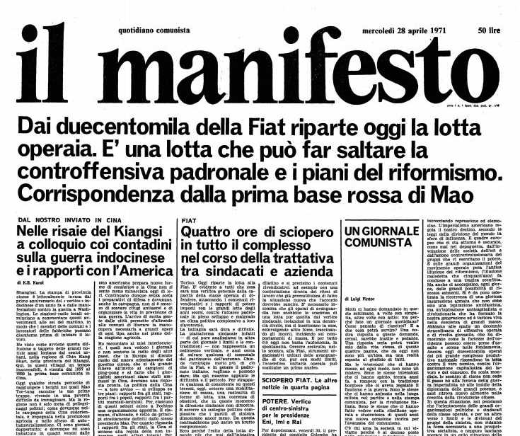 Il primo numero del Manifesto quotidiano.