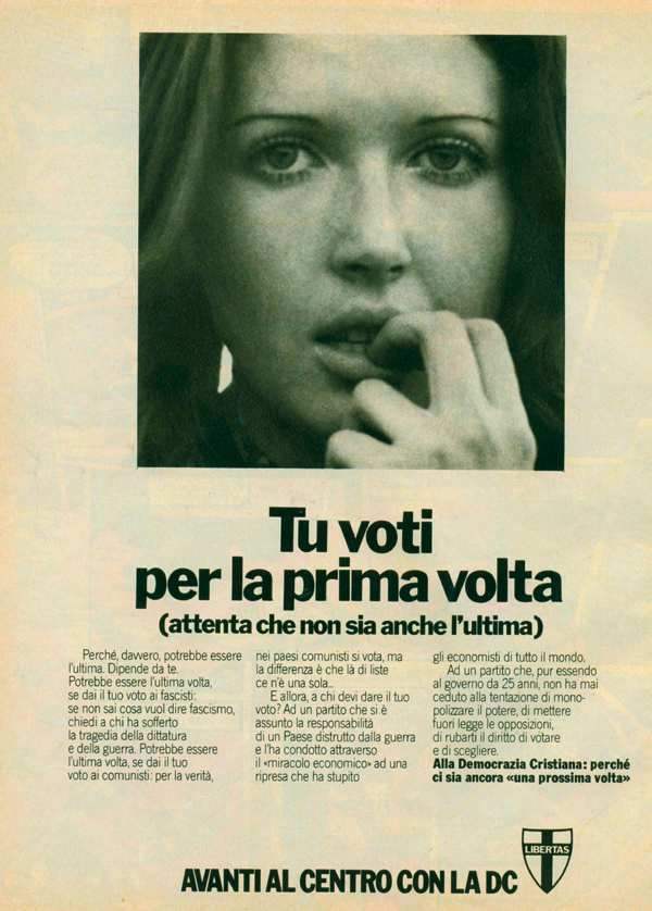Manifesto elettorale della DC, rivolto alle giovani donne.
