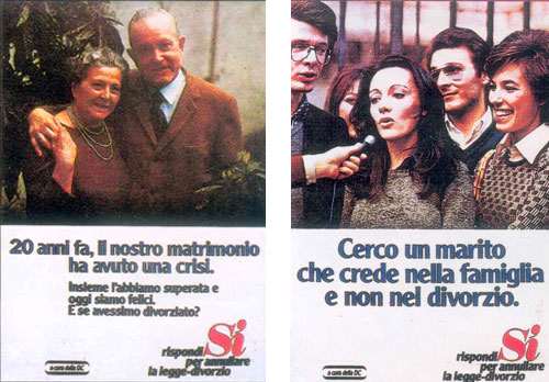 Manifesti per il Si all'abrogazione della legge sul divorzio.