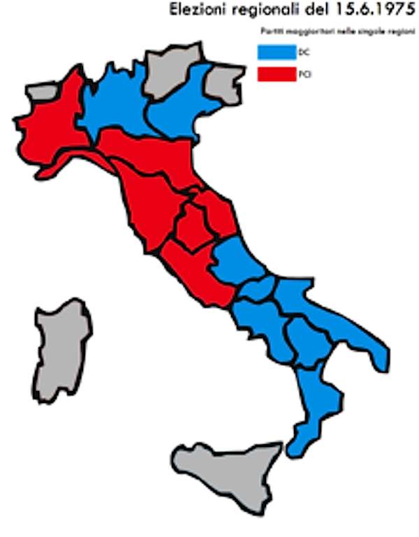 Il nuovo quadro delle giunte regionali uscito dalle elezioni del 1975.