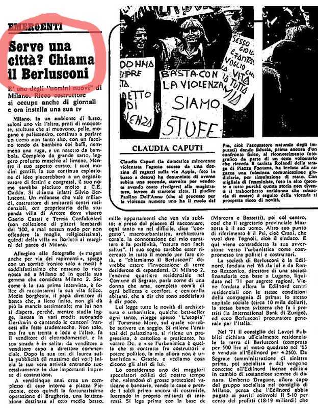L'articolo di Camilla Cederna su Silvio Berlusconi, apparso su L'Espresso del 10 aprile 1977.