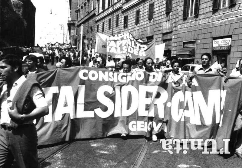 A Genova l'11 ottobre 1976 sciopero spontaneo degli operai dell'Italsider di Genova.