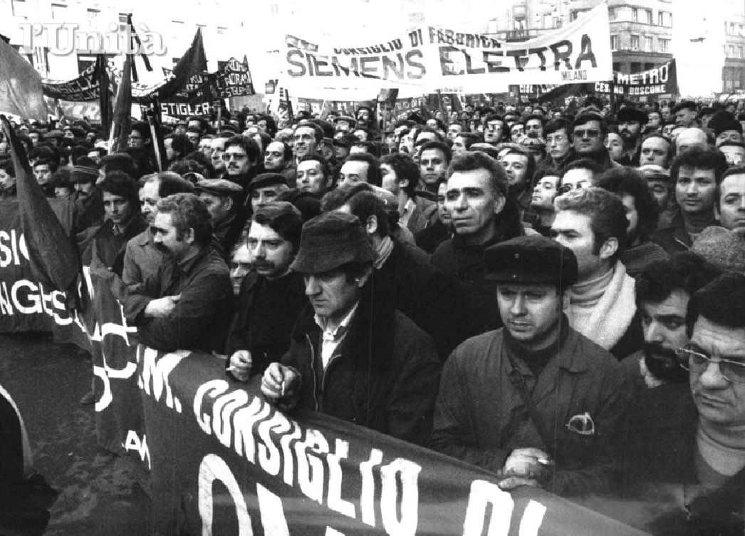 I lavoratori di Milano rispondono all'attacco terroristico dell'assassinio del giudice Alessandrini.