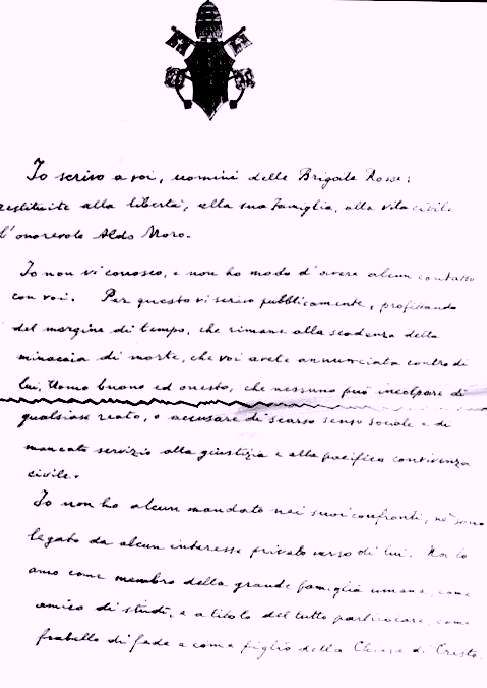 La lettera di Paolo VI alle Br per il sequestro Moro.