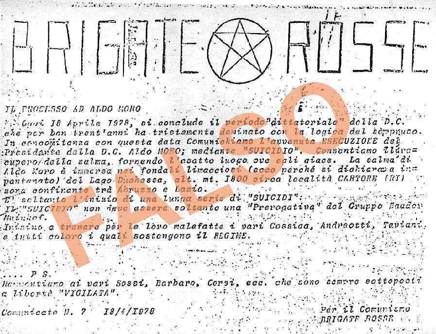 Il falso comunicato n. 7 delle Br.