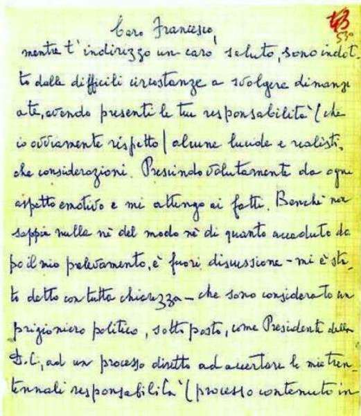 La lettera di Moro indirizzata a Cossiga.