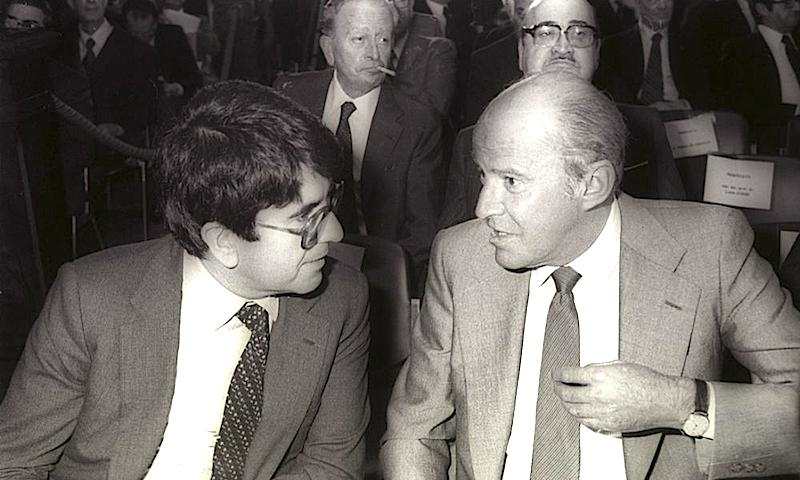 Vittorio Merloni, Presidente di Confindustria dal 6 maggio 1980, con Leopoldo Pirelli (a destra).