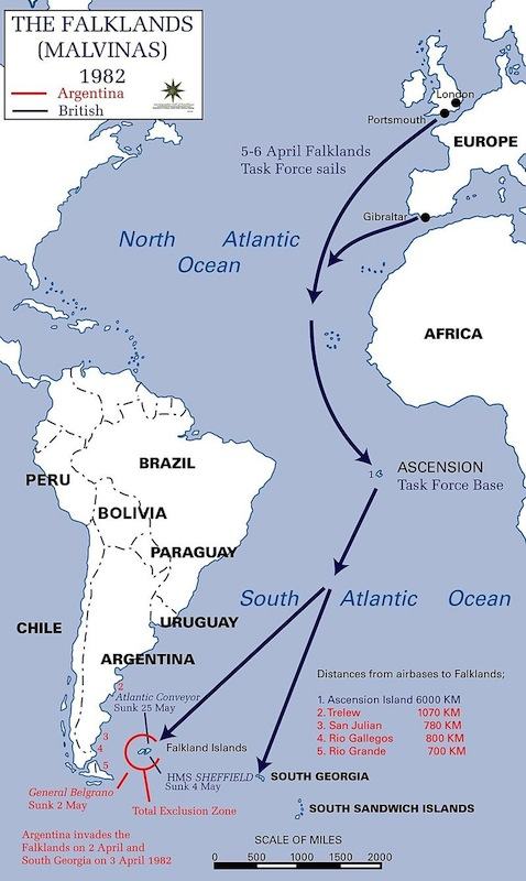 Scenario della guerra anglo-argentina per la contesa delle isole Falkland-Malvinas nel 1982.