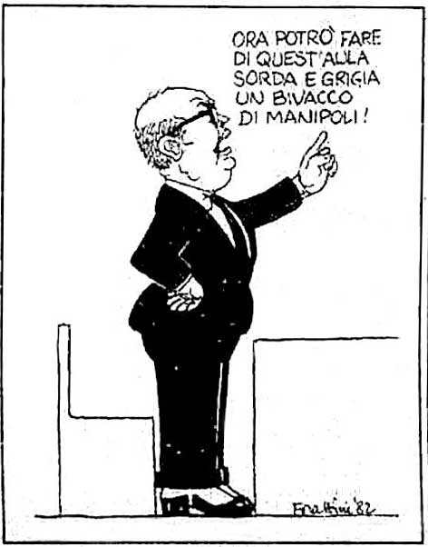 La vignetta di Forattini che prende di mira Craxi per il ruolo giocato nella caduta del II governo Spadolini.